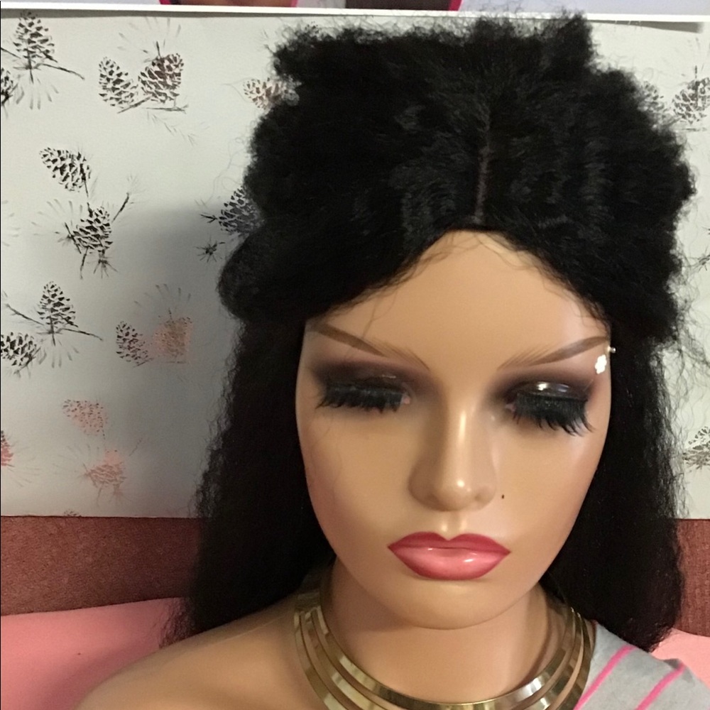 Non-Lace Kinky Synthetic Curly Wig Color Black Length Long